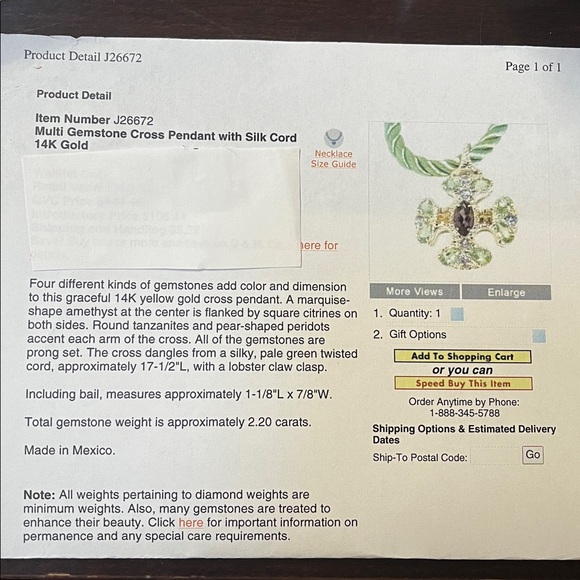 Multi Gemstone 14K Gold Cross Pendant - Picture 6 of 6